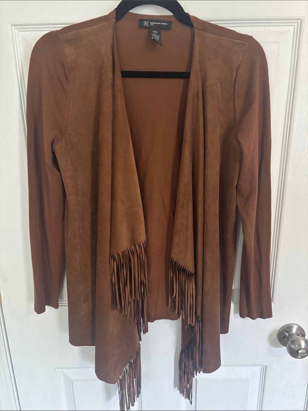 INC International Concepts Rust Brown Fringe Open-Front Cardigan